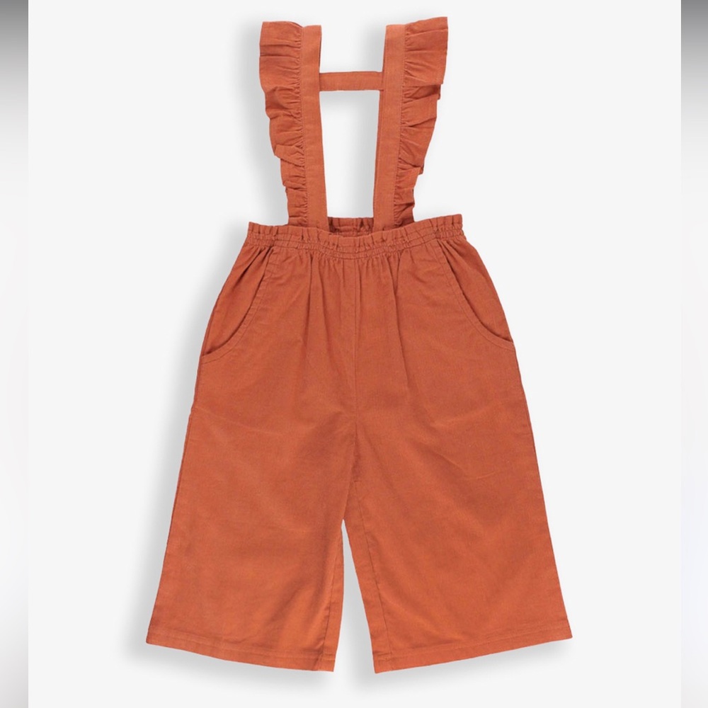 NWOT Ruffle Butts Ruffle Strap Wide Leg Pants Orange Corduroy